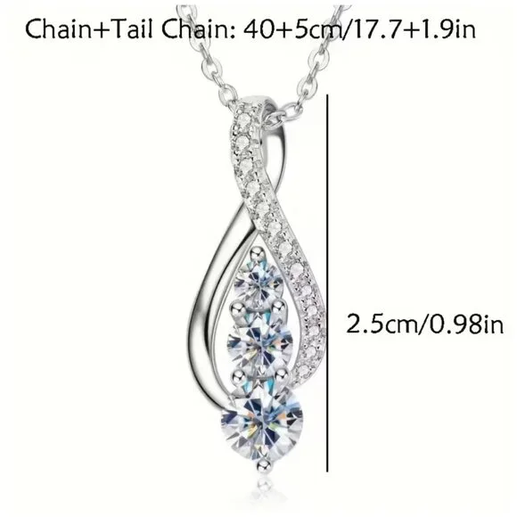 Necklace Infinity-Inspired Twist Pendant with a Cascade of Round-Cut Stones - Picture 4 of 4